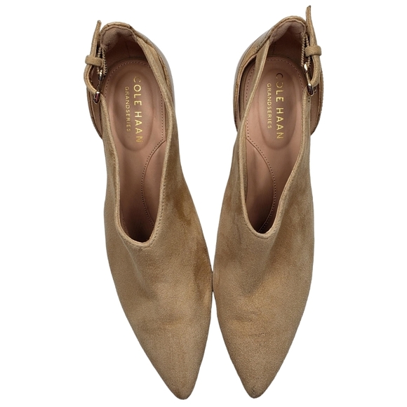 Cole Haan | Tan Genuine Suede Leather Pointed Toe Heeled Booties Women's 6.5 - Picture 2 of 12